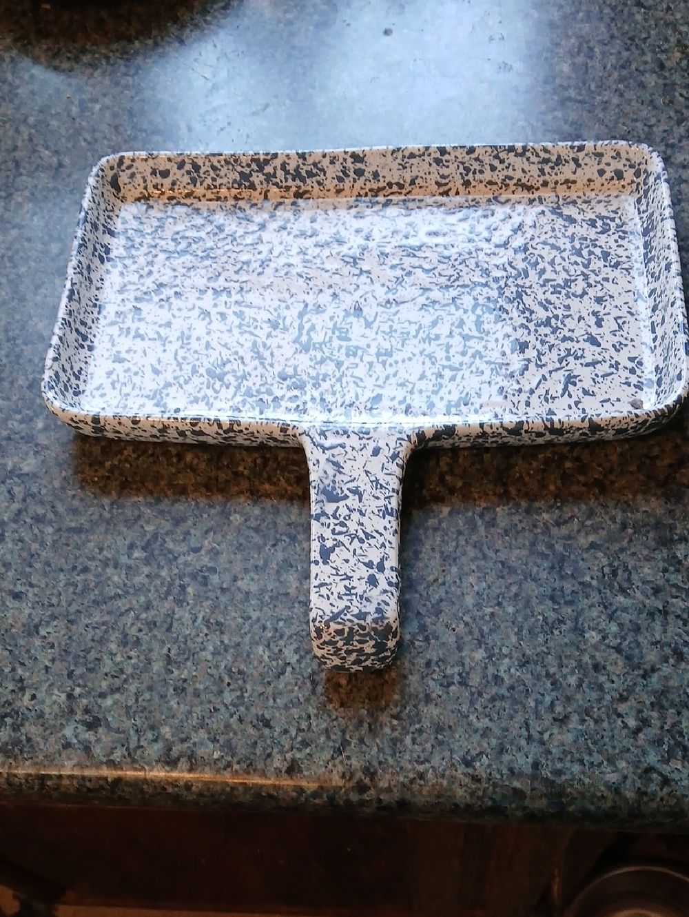 Speckled Ceramic Rectangular Baker Pan With Handle - White & Blue Speckle